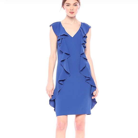 Trina Turk Sweetheart Ruffle Front Shift Dress in Blue Size Small - Picture 2 of 9